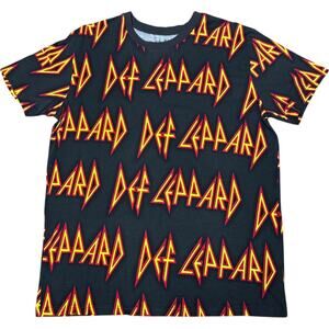 Def Leppard Allover Print Graphic T-shirt 2019 Black Yellow Red Large